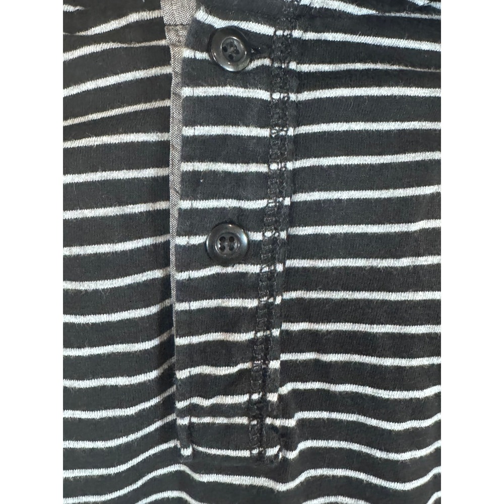 Mufti Jeans Hooded Henley Shirt Black White Striped Long Sleeve Mens Large - Picture 7 of 9